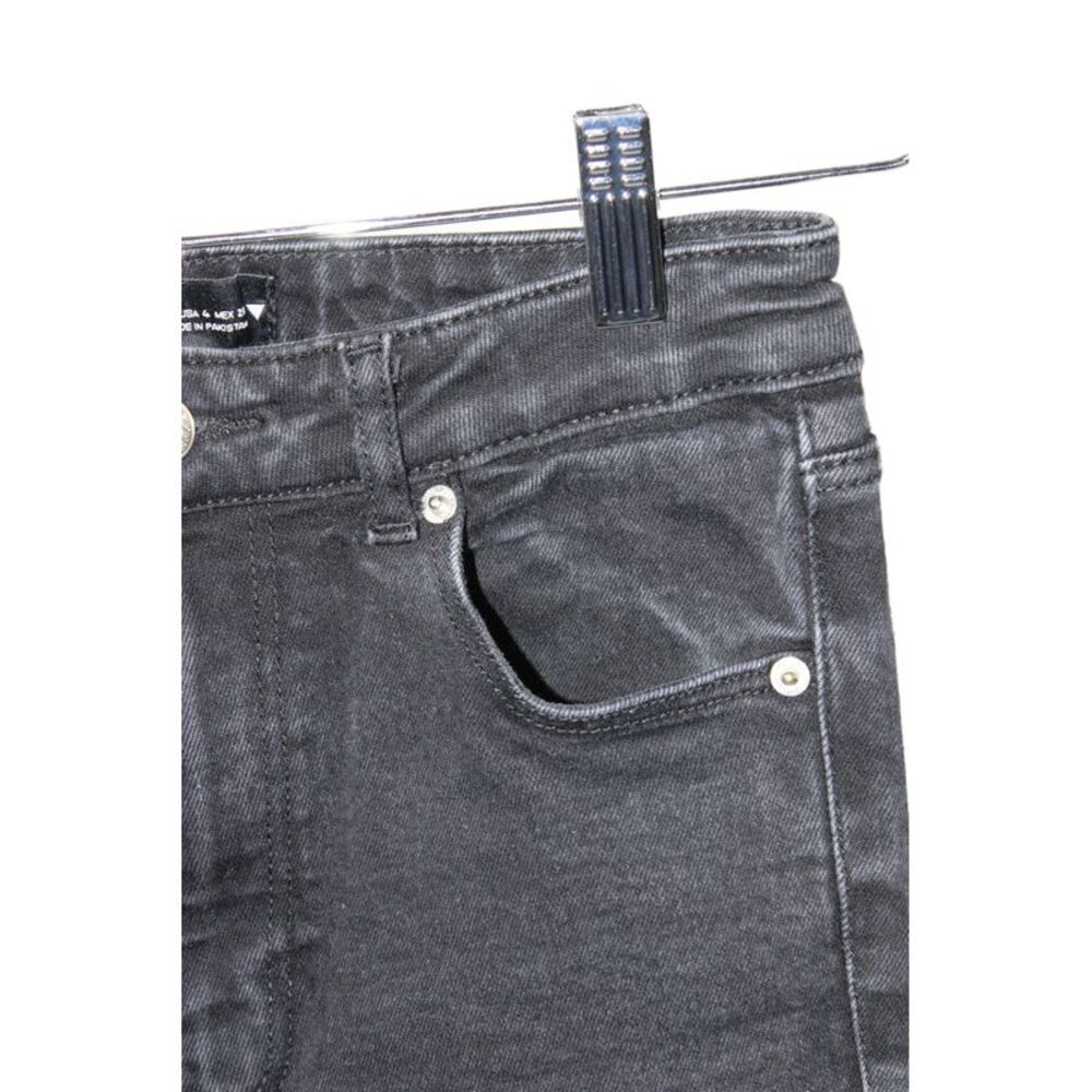 Zara Womens Straight Black Jeans Cotton Mid Rise Button Size 4 - Picture 2 of 6